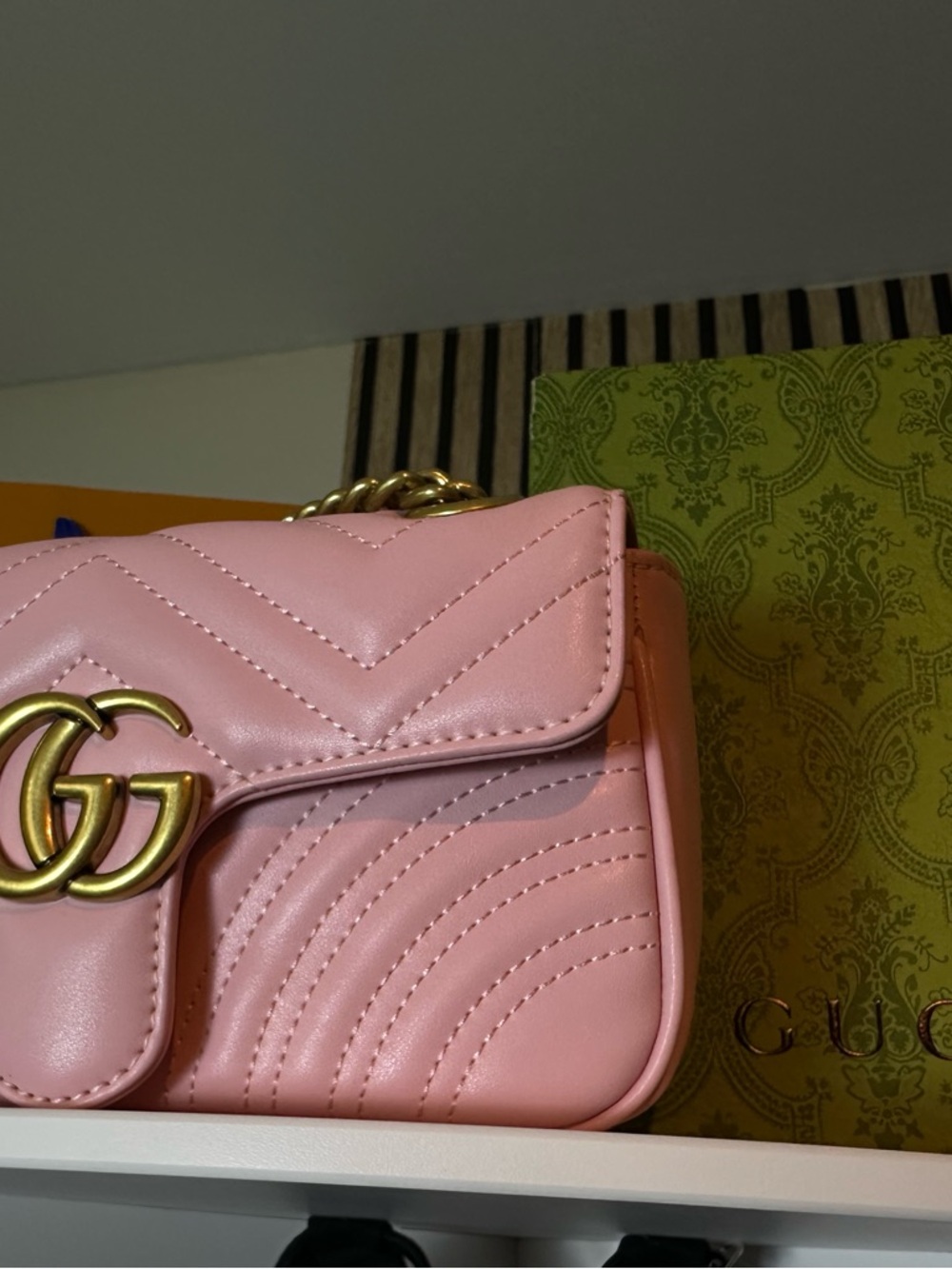 Gucci Pink Quilted Leather Shoulder Bag with Gold GG